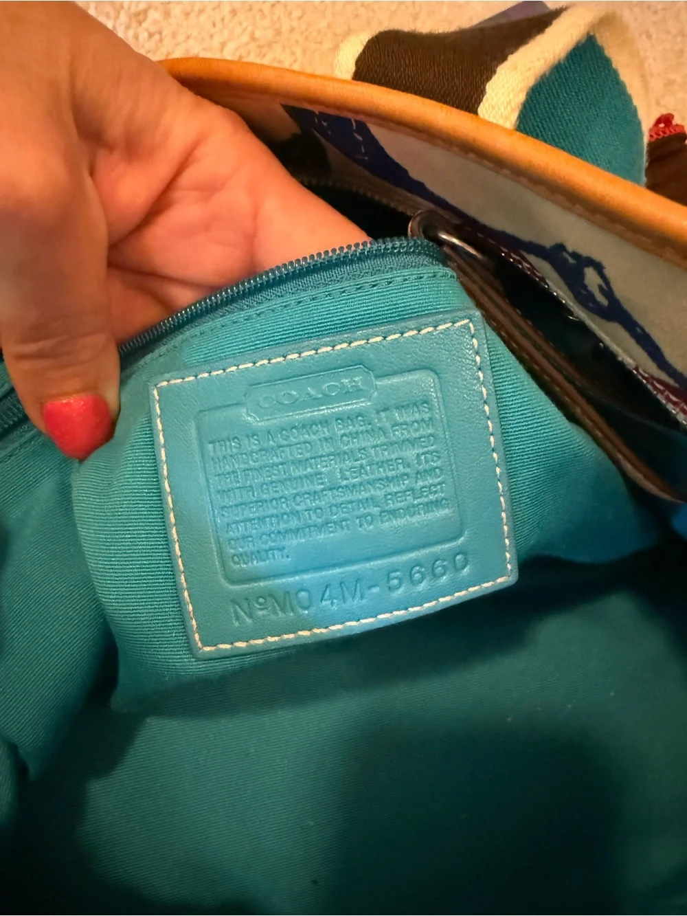 Coach Multicolor Canvas Tote with Teal Straps